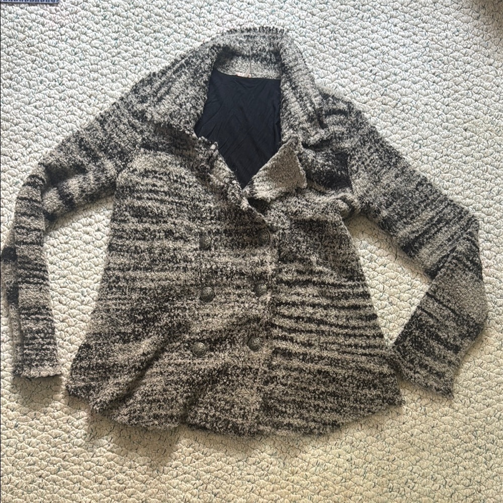 Free People Black and Gray Striped Cardigan